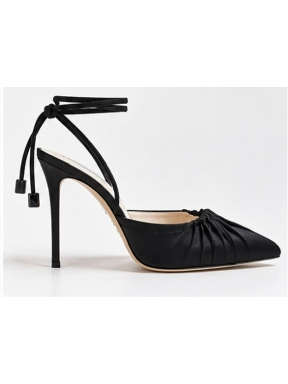 Giorgio Armani Black Satin Pointed Toe Stiletto Heels Ankle Wrap 8.5/38.5 New